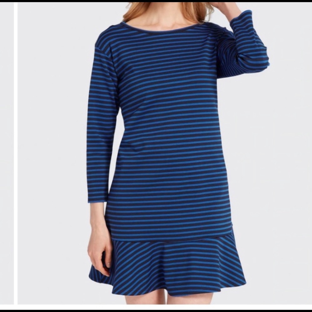 Draper James | Graceland | Drop hem | Tulip | blue & black striped Dress Large